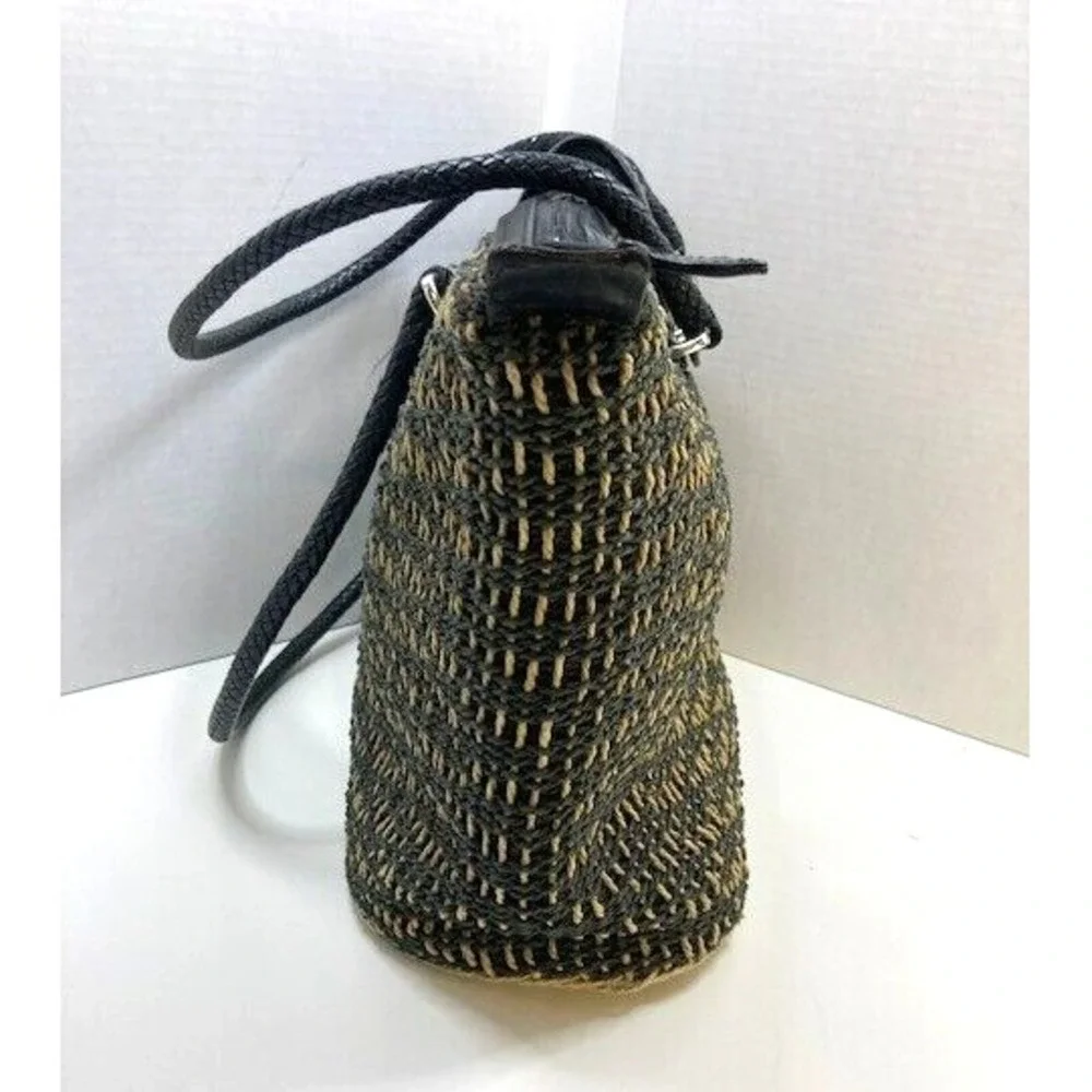 Brighton Women's Woven Black Leather Braided Strap Charm Straw Handbag Purse 14